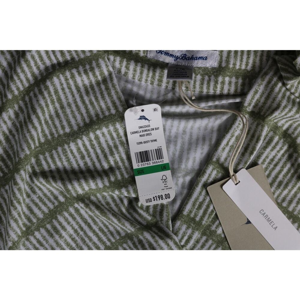 New Tommy Bahama Dress L Green Carmela Bungalow Bay Stripe Faux Wrap Maxi UPF 30 - Picture 9 of 14